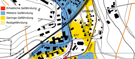 Aus den verschiedenen Intensitätskarten der Prozessquellen wird die Gefahrenkarte Wasser berechnet.